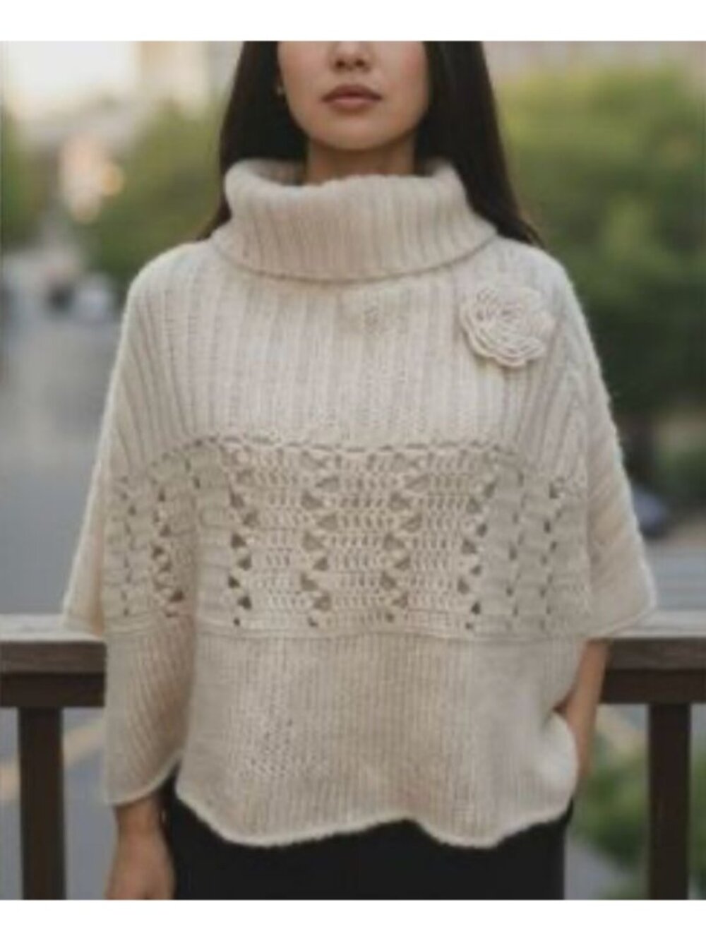 Anthropologie Womens Sleeping On Snow Wool Poncho Sweater Small OS Beige SP EXC